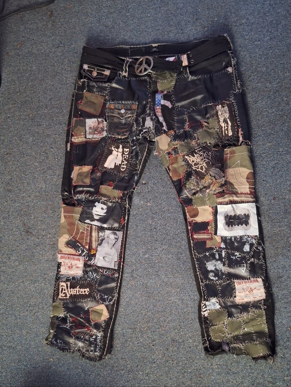 True Religion Black Camouflage Patchwork Slim Straight Jeans